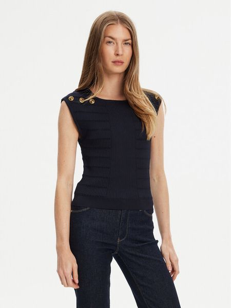 Guess Bluzka W5YR12 Z0130 Granatowy Regular Fit. Niebieskie bluzki Guess, xxl, z aplikacjami, z syntetyku, bez kołnierzyka, bez ramiączek. Za 239,99 zł.