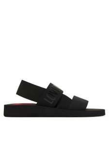 LOVE MOSCHINO Sandały JA16033G0OJN7000 Czarny. Czarne sandały LOVE MOSCHINO, bez wzorów, z materiału, bez obcasa, na płaskiej podeszwie, bez zapięcia. Za 519,99 zł.