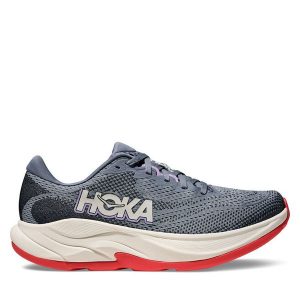 Buty do biegania Hoka. Szare buty sportowe Hoka, bez wzorów, bez zapięcia, do biegania. Za 399,99 zł.