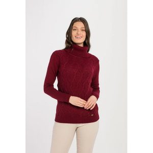 Sweter w kolorze bordowym. Długie swetry marki Jimmy Sanders. W wyprzedaży za 119,95 zł.