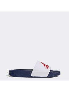 Adidas Klapki "Adilette" w kolorze biało-czerwono-granatowym rozmiar: 40,5. Białe klapki ADIDAS, bez wzorów, z otwartym noskiem, bez obcasa. Za 104,64 zł.