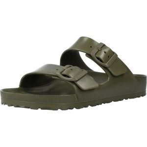 Klapki damskie Birkenstock Arizona Birkoflor. Zielone klapki Birkenstock, bez wzorów, z materiału, bez obcasa. Za 456,00 zł.