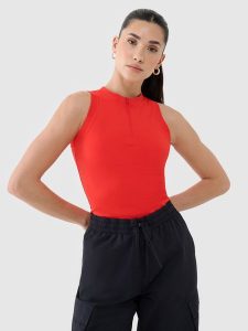 4F Crop-top slim damski - czerwony L. Czerwone topy 4f, l, bez wzorów, z dzianiny, sportowe, bez kołnierzyka, bez ramiączek. W wyprzedaży za 49,99 zł.
