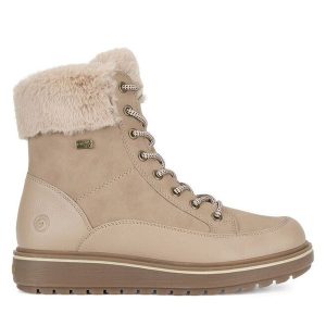 Trzewiki Remonte. Brązowe botki Remonte, bez wzorów, bez obcasa, na płaskiej podeszwie, bez zapięcia. Za 398,99 zł.