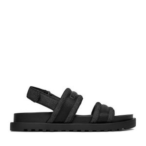 Sandały Guess Jeans. Czarne sandały Guess Jeans, z aplikacjami, z jeansu, bez obcasa, na płaskiej podeszwie, bez zapięcia. Za 199,99 zł.