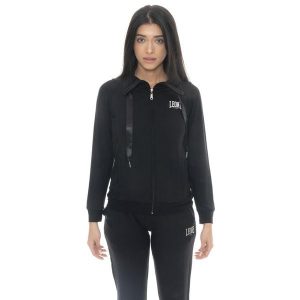 Bluza miękki z bawełna z zamek błyskawiczny na co dzień. Czarne bluzy LEONE 1947 APPAREL, bez wzorów, z bawełny, bez kaptura. W wyprzedaży za 191,56 zł.