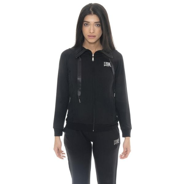 Bluza miękki z bawełna z zamek błyskawiczny na co dzień. Czarne bluzy LEONE 1947 APPAREL, bez wzorów, z bawełny, bez kaptura. W wyprzedaży za 191,56 zł.