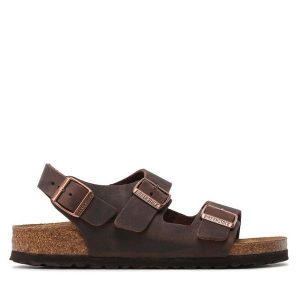 Sandały Birkenstock. Brązowe sandały Birkenstock, bez wzorów, bez obcasa, na płaskiej podeszwie, bez zapięcia. Za 439,99 zł.