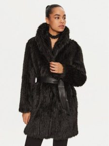 Gaudi Futro 421FD39005 Czarny Regular Fit. Czarne płaszcze Gaudi, bez wzorów, z futra, bez kaptura. Za 929,00 zł.