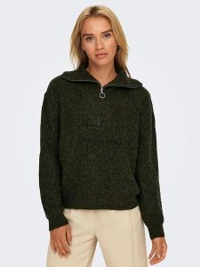 ONLY Sweter "Baker" w kolorze ciemnozielonym rozmiar: XS. Zielone swetry oversize ONLY, xs, bez wzorów, ze splotem, bez ramiączek. Za 52,79 zł.