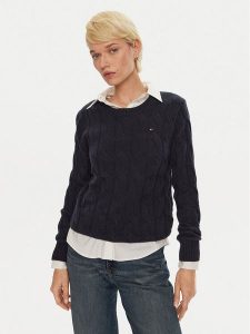 Tommy Hilfiger Sweter WW0WW43586 Granatowy Regular Fit. Niebieskie swetry klasyczne TOMMY HILFIGER, xxl, z wełny, bez kołnierzyka. Za 519,99 zł.