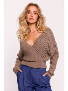 Made of emotion Sweter w kolorze szarobrązowym rozmiar: onesize. Brązowe swetry oversize Made Of Emotion, bez wzorów, prążkowane, bez ramiączek. Za 166,84 zł.
