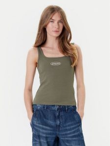 Guess Jeans Top W5YP35 KA0H1 Khaki Regular Fit. Brązowe topy Guess Jeans, xxl, z aplikacjami, z bawełny, bez kołnierzyka, bez ramiączek. Za 109,99 zł.