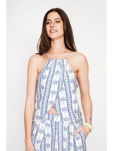 ASSUILI Top w kolorze granatowym rozmiar: 42. Niebieskie topy Assuili, bez wzorów, z asymetrycznym kołnierzem, bez ramiączek. Za 65,99 zł.