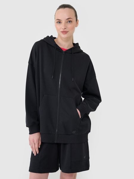 4F Bluza dresowa rozpinana z kapturem damska - czarna XS. Czarne bluzy 4f, xs, bez wzorów, z bawełny, z kapturem. W wyprzedaży za 89,99 zł.