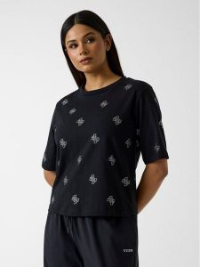 Guess T-Shirt 182440 Czarny Classic Fit. Czarne t-shirty Guess, m, z aplikacjami, bez kołnierzyka, bez ramiączek. Za 214,99 zł.