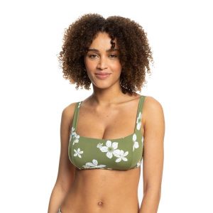 Góra od stroju kąpielowego ROXY Retro. Zielone bikini Roxy, bez wzorów. Za 89,99 zł.