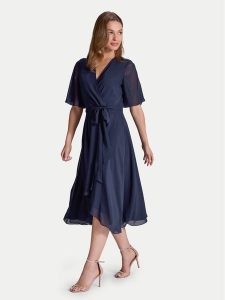 Swing Sukienka koktajlowa 5AI10200 Granatowy Regular Fit. Niebieskie sukienki Swing, bez wzorów, z syntetyku, wizytowe, bez kołnierzyka, bez ramiączek. Za 639,99 zł.