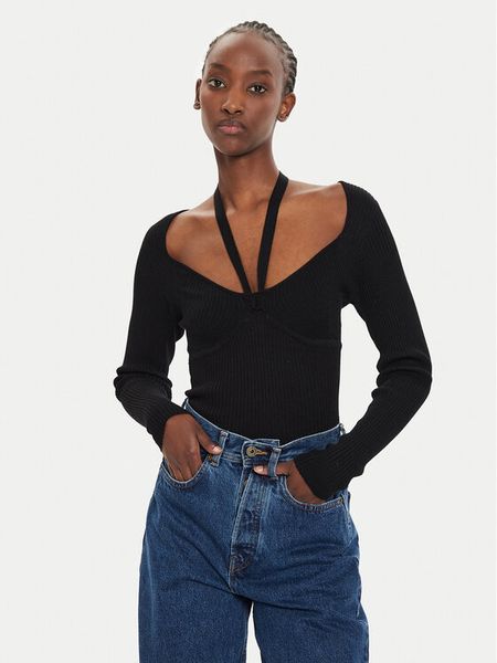 Brave Soul Sweter LK-273BUSTED Czarny Slim Fit. Czarne swetry klasyczne Brave Soul, m, z wiskozy, bez kołnierzyka. Za 69,99 zł.