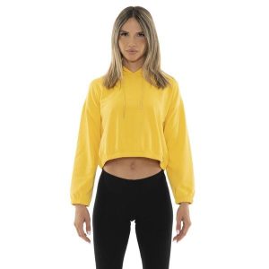 Bluza z kaptur na co dzień na siłownię. Żółte bluzy LEONE 1947 APPAREL, bez wzorów, z bawełny, bez kaptura. W wyprzedaży za 112,15 zł.