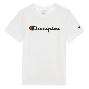 T-shirt Damski Markowy Rękaw. Białe t-shirty Champion, bez wzorów, bez kołnierzyka, bez ramiączek. Za 102,99 zł.