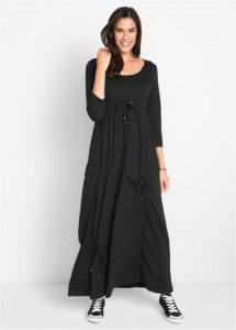Sukienka shirtowa, rękawy 3/4. Czarne sukienki bonprix, bez wzorów, bez kołnierzyka, bez ramiączek, maxi. Za 149,99 zł.