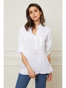 Fleur de Lin Lniana bluzka "Bjorg" w kolorze białym rozmiar: XL. Białe bluzki Fleur de Lin, xl, bez wzorów, ze lnu, bez kołnierzyka, bez ramiączek. Za 145,60 zł.