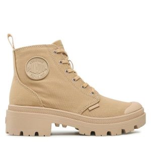 Trapery Palladium. Brązowe buty zimowe Palladium, bez obcasa, bez zapięcia. Za 319,99 zł.