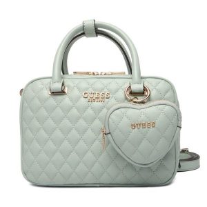 Torebka Guess. Zielone kuferki Guess, z aplikacjami, bez dodatków. Za 639,99 zł.