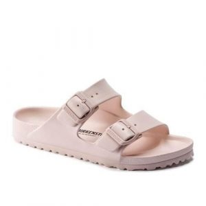 Klapki damskie Birkenstock Arizona Eva. Czerwone klapki Birkenstock, bez wzorów, z materiału, bez obcasa. Za 241,95 zł.