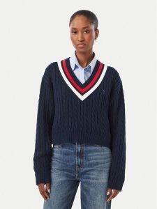 Tommy Jeans Sweter DW0DW23550 Granatowy Regular Fit. Niebieskie swetry klasyczne Tommy Jeans, xs, z bawełny, bez kołnierzyka. Za 489,99 zł.