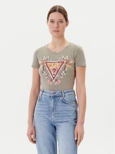 Guess T-Shirt W5YI08 J1314 Zielony Regular Fit. Zielone t-shirty Guess, xxl, z aplikacjami, z bawełny, bez kołnierzyka, bez ramiączek. Za 109,99 zł.