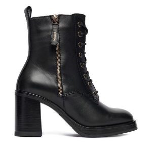 Trzewiki MEXX. Czarne botki Mexx, bez wzorów, bez obcasa, na słupku, bez zapięcia. Za 369,99 zł.