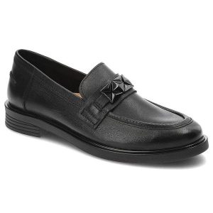 Czarne Półbuty Nessi Wygodne Skórzane Buty Damskie. Czarne półbuty Nessi, z aplikacjami, ze skóry, bez obcasa, na płaskiej podeszwie, bez zapięcia. Za 419,00 zł.