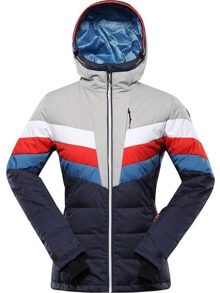 Alpine Pro Kurtka narciarska "Feedra" w kolorze szaro-granatowym rozmiar: S. Niebieskie kurtki sportowe Alpine Pro, m, bez wzorów, z puchu, bez kaptura, narciarskie. Za 587,41 zł.