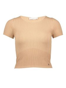 Guess Koszulka w kolorze beżowym rozmiar: L. Brązowe bluzki Guess, l, z aplikacjami, bez kołnierzyka, bez ramiączek. Za 70,24 zł.