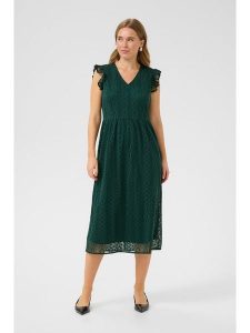 Kaffe Sukienka w kolorze zielonym rozmiar: 40. Zielone sukienki Kaffe, bez wzorów, z koronki, bez kołnierzyka, bez ramiączek, midi. Za 113,99 zł.