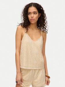 Vero Moda Top Maya 10325031 Beżowy Regular Fit. Brązowe topy Vero Moda, xs, bez wzorów, z syntetyku, bez kołnierzyka, bez ramiączek. Za 59,99 zł.