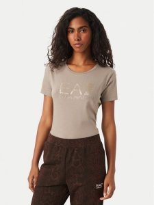 EA7 Emporio Armani T-Shirt 7W001443 AF10373 U6100 Beżowy Slim Fit. Brązowe t-shirty EA7 Emporio Armani, xs, bez wzorów, z bawełny, bez kołnierzyka, bez ramiączek. Za 284,99 zł.