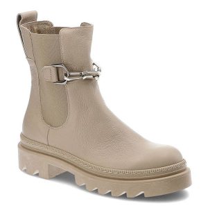Beżowe Botki Nessi Modne Skórzane Buty Damskie. Brązowe botki Nessi, bez wzorów, ze skóry, bez obcasa, na obcasie, bez zapięcia. Za 339,00 zł.