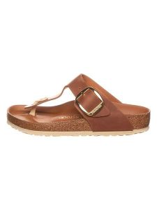 Birkenstock Skórzane japonki "Gizeh Big Buckle" w kolorze jasnobrązowym rozmiar: 36. Brązowe klapki Birkenstock, bez wzorów, z otwartym noskiem, bez obcasa. Za 297,87 zł.