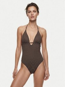 Guess Strój kąpielowy E6GJ36 MC040 Brązowy. Brązowe stroje jednoczęściowe Guess, z aplikacjami, z syntetyku. Za 381,99 zł.