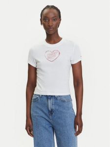 Tommy Jeans T-Shirt Heart DW0DW21390 Biały Slim Fit. Białe t-shirty Tommy Jeans, xl, bez wzorów, z bawełny, bez kołnierzyka, bez ramiączek. Za 89,99 zł.