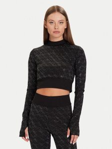 Guess Bluzka W5BP48 K7182 Czarny Slim Fit. Czarne bluzki Guess, xs, z aplikacjami, z syntetyku, bez kołnierzyka, bez ramiączek. Za 369,99 zł.