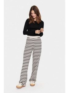 SAINT TROPEZ Spodnie w kolorze kremowo-czarnym rozmiar: XL. Brązowe spodnie z wysokim stanem Saint Tropez, bez wzorów, z materiału, z podwyższonym stanem. Za 126,99 zł.