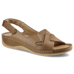 Brązowe Sandały Pollonus Damskie Stylowe Buty. Brązowe sandały Pollonus, bez wzorów, ze skóry, bez obcasa, na platformie, bez zapięcia. Za 179,00 zł.