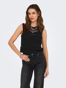 ONLY Top "Paula" w kolorze czarnym rozmiar: XS. Czarne topy ONLY, xs, bez wzorów, z bawełny, bez kołnierzyka, bez ramiączek. Za 48,28 zł.