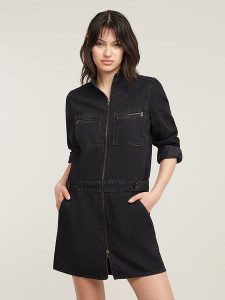 G-Star Sukienka dżinsowa w kolorze czarnym rozmiar: L. Czarne sukienki G-Star, l, bez wzorów, retro, bez kołnierzyka, bez ramiączek, mini. Za 325,03 zł.