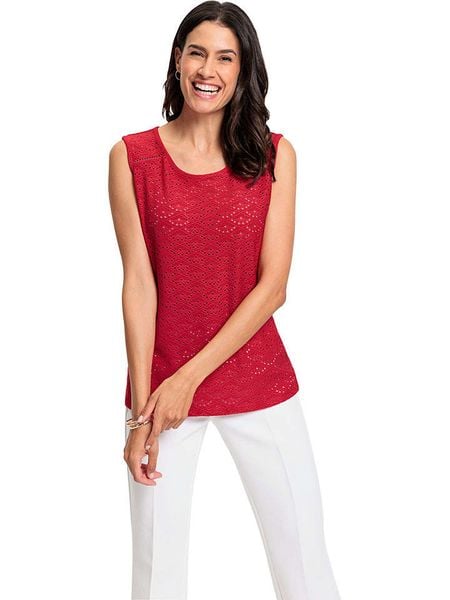 WITT WEIDEN Top dzianinowy w kolorze czerwonym rozmiar: 54. Czerwone topy WITT WEIDEN, bez wzorów, z dzianiny, bez kołnierzyka, bez ramiączek. Za 34,99 zł.