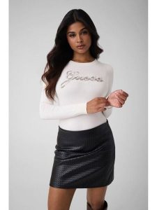 Guess Sweter 184022 Biały Classic Fit. Białe swetry klasyczne Guess, l, bez kołnierzyka. Za 344,99 zł.